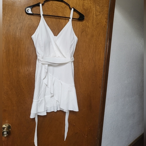 Backless V Neck Sleeveless Lace Up Ruffle 2-piece Side Pocket Flowy Casual Mini - Picture 3 of 5